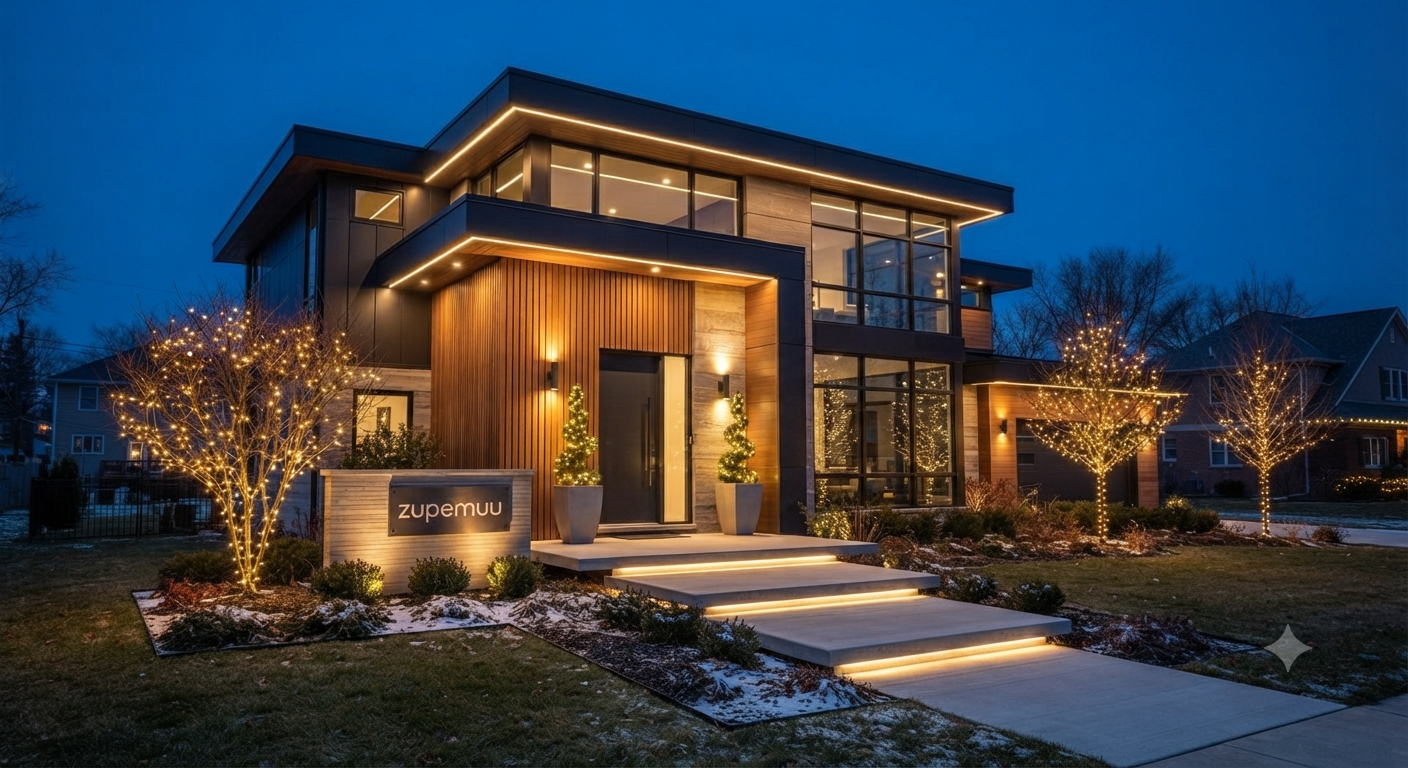 Beautifully lit house at night